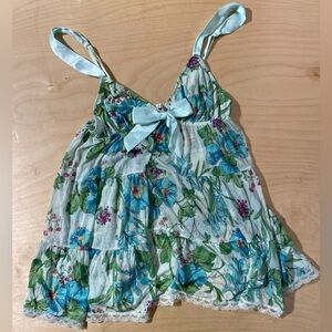 Victoria's Secret Floral Lace Trim Pajama Top - Blue and Green